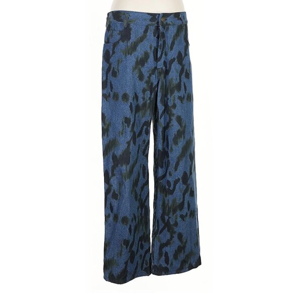 No. 6 Store Agatha Pant Blue Pants Print Pattern Straight Ink Blot Brown Ikat - Picture 3 of 9